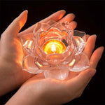 Load image into Gallery viewer, Glass Lotus Flower Tea Light Candle Holder Set